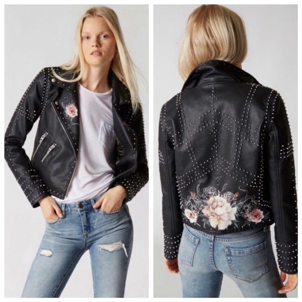Faux Leather Rose Studded HEARTBREAKER Jacket